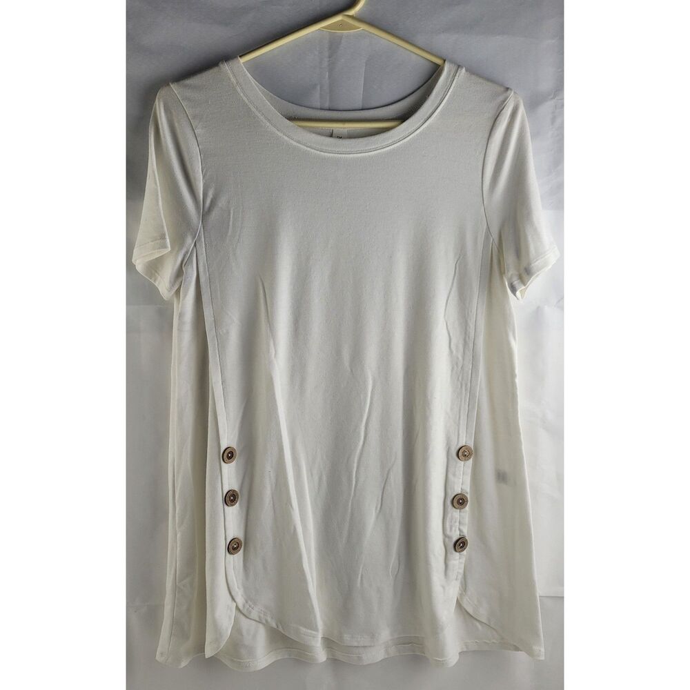 Zenana Premium Short Sleeve Side Wood Buttons Tunic Sz Small